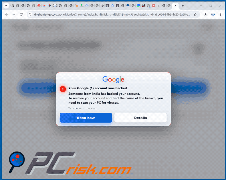 Aspetto del Your Google Account Was Hacked truffa