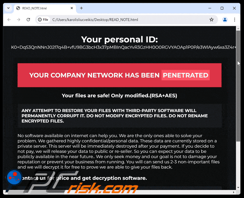 Bear ransomware richiesta di riscatto (READ_NOTE.html)