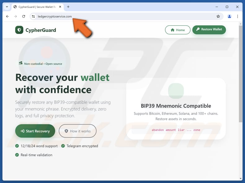 Falso CypherGuard Cryptowallet Recovery Tool truffa