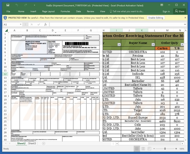 FedEx - Shipment Has Arrived In Our Airport Truffa via e-mail con allegato Excel dannoso