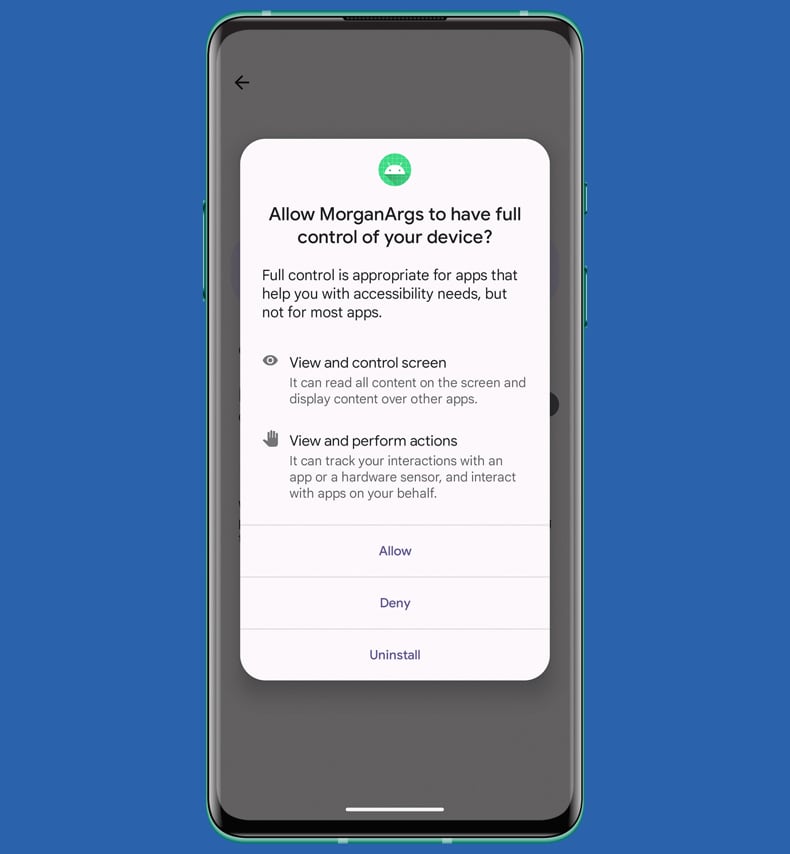 Il malware PromptSpy richiede l'autorizzazione per i servizi di accessibilità (fonte: welivesecurity.com)