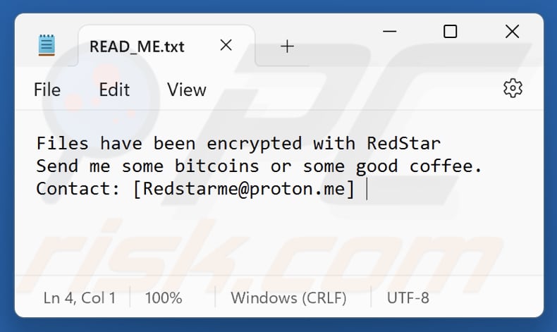 RedStar ransomware file di testo