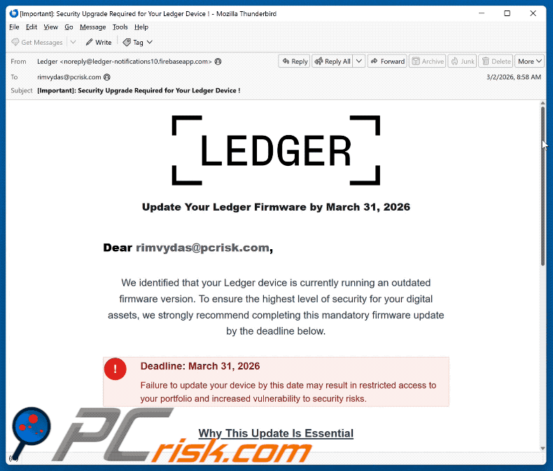 Update Your Ledger Firmware Aspetto delle truffe via e-mail
