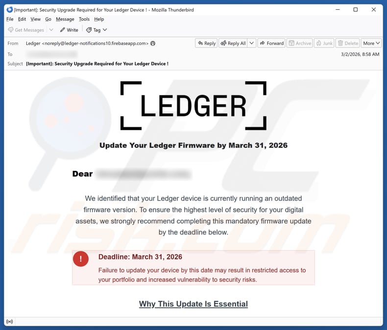 Update Your Ledger Firmware campagna di spam via e-mail