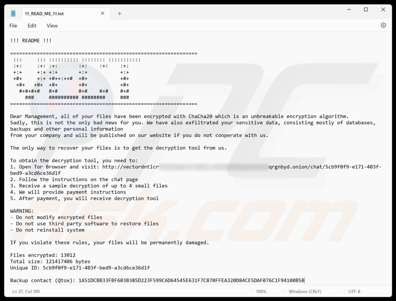 Vect ransomware file di testo (!!!_READ_ME_!!!.txt)