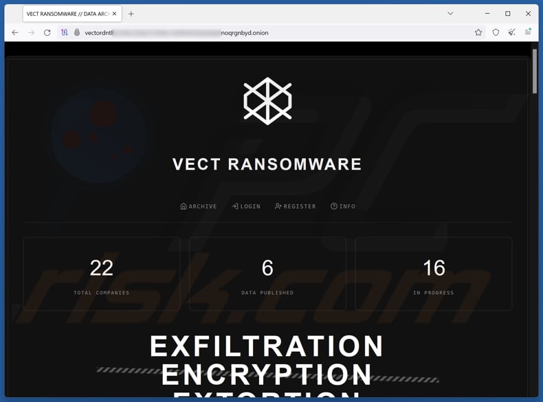 Vect ransomware TOR sito web