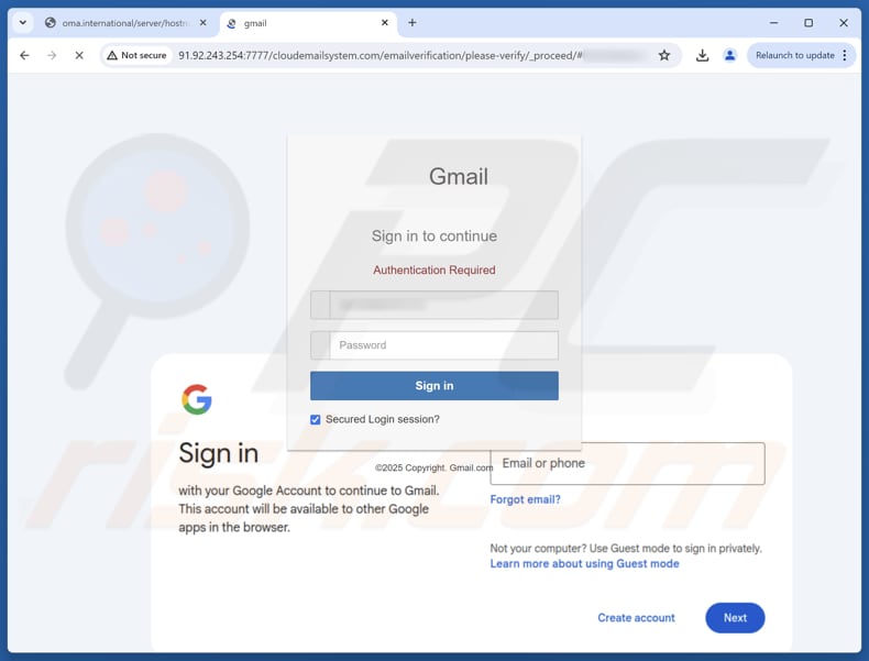 Your Account Will Be Disabled Sito falso utilizzato per truffe via e-mail