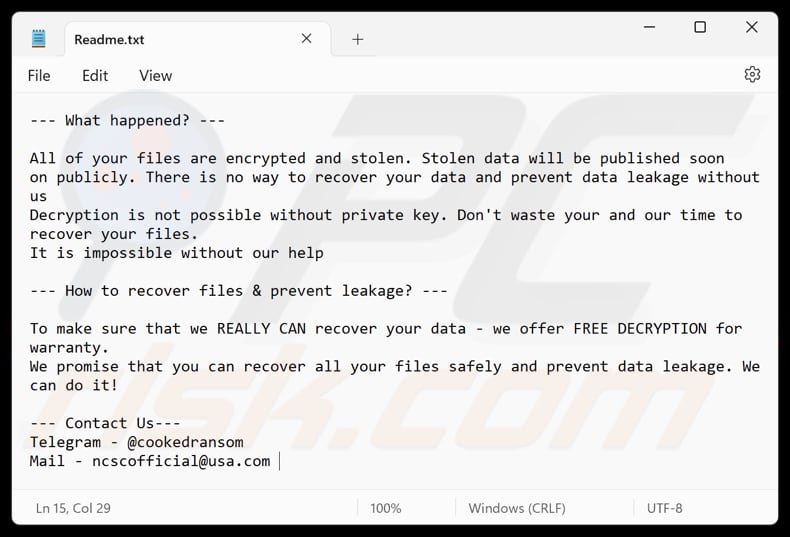 File di testo del ransomware Cooked (Readme.txt)