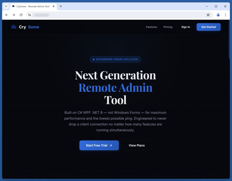 Sito di promozione del RAT CrySome