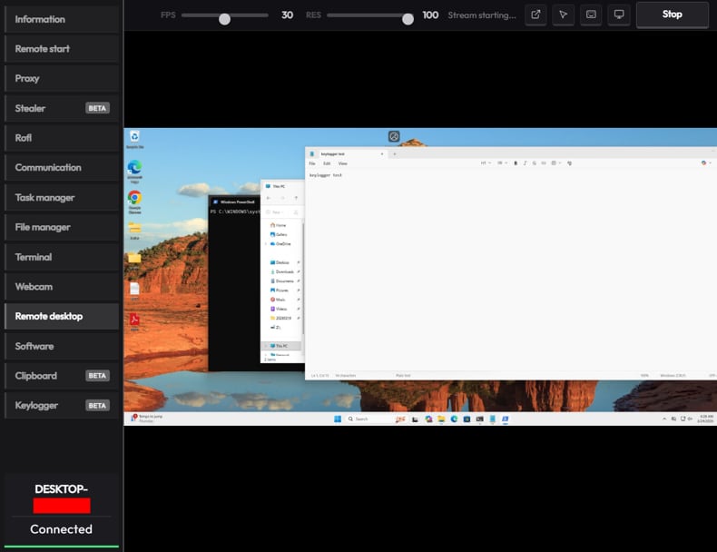 Pannello di amministrazione di CrystalX RAT (fonte: securelist.com)