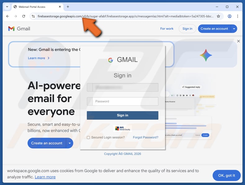 Sito web falso della truffa via email Document Status Update