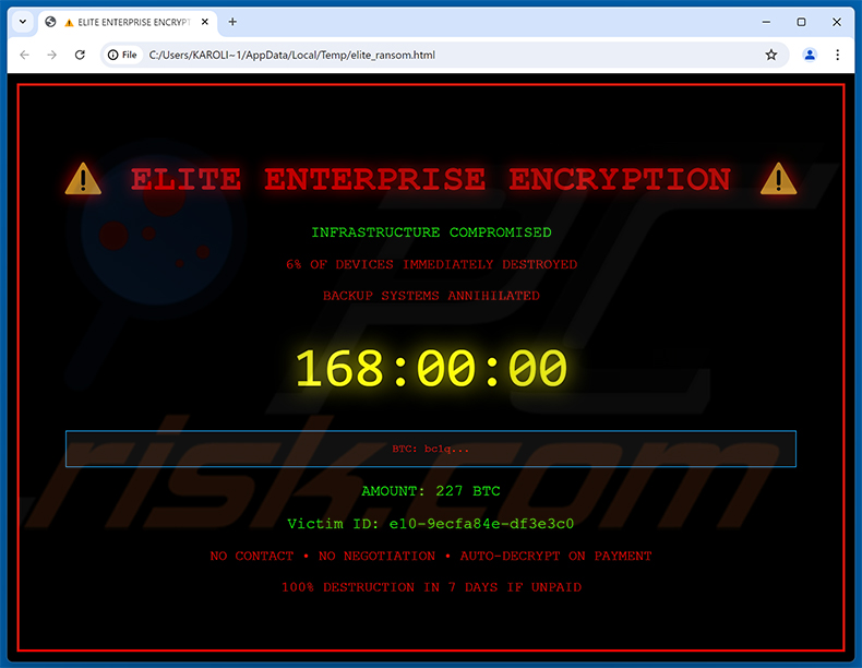 Nota di riscatto HTML del ransomware Elite Enterprise (elite_ransom.html)