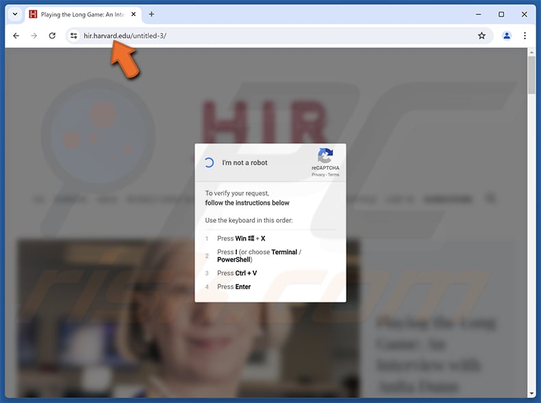 Hir.harvard.edu ClickFix malware
