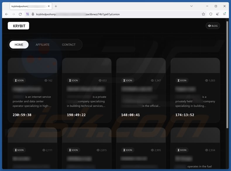 Pagina di divulgazione dati del ransomware KRYBIT