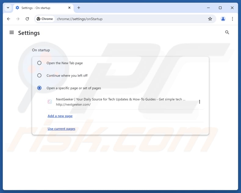Rimozione di nextgeeker.com dalla pagina iniziale di Google Chrome