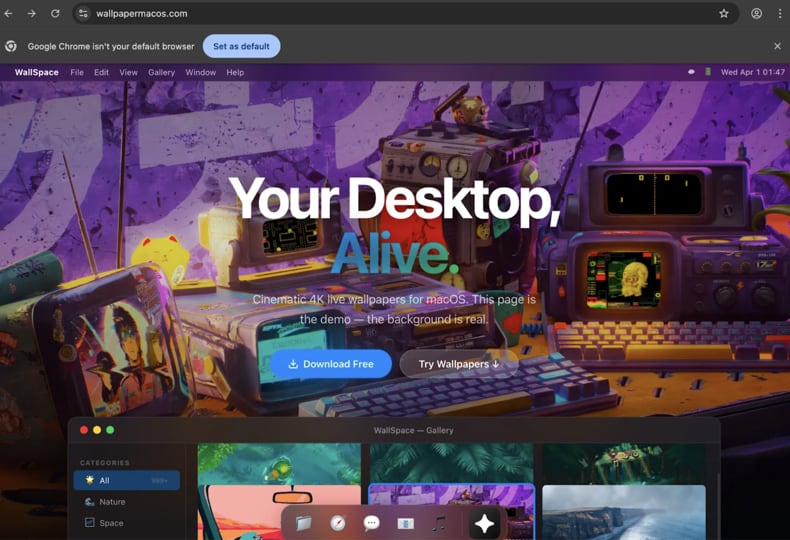 notnullOSX falso sito di download WallSpace.app che distribuisce il malware (fonte: moonlock.com)