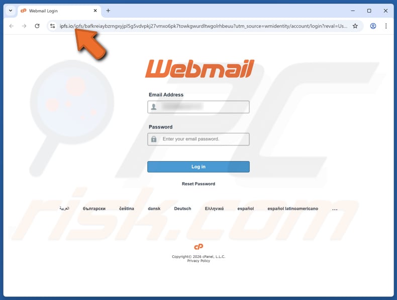 Sito web falso della truffa via email Webmail - Two-Factor Authentication (2FA)