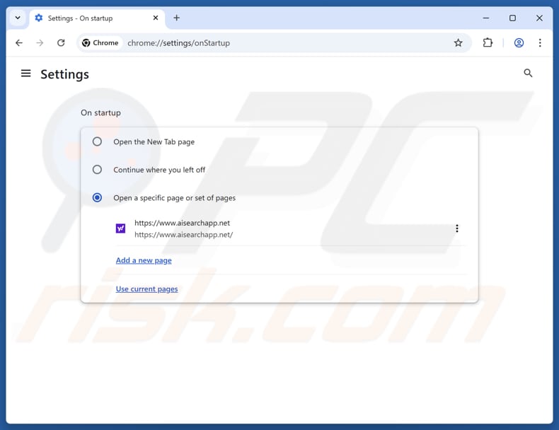 Rimozione di aisearchapp.net dalla pagina iniziale di Google Chrome