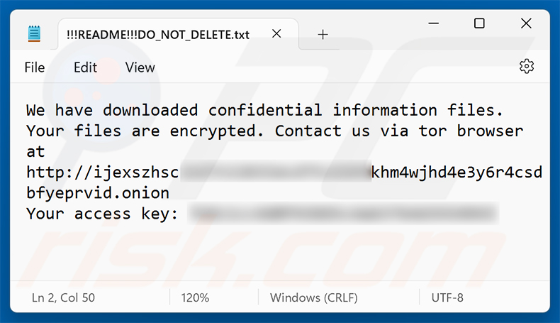 Nota di riscatto del ransomware Aur0ra (!!!README!!!DO_NOT_DELETE.txt)