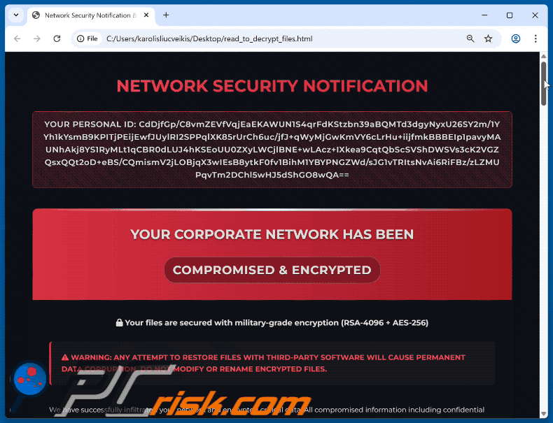 Nota di riscatto del ransomware BARADAI (read_to_decrypt_files.html)