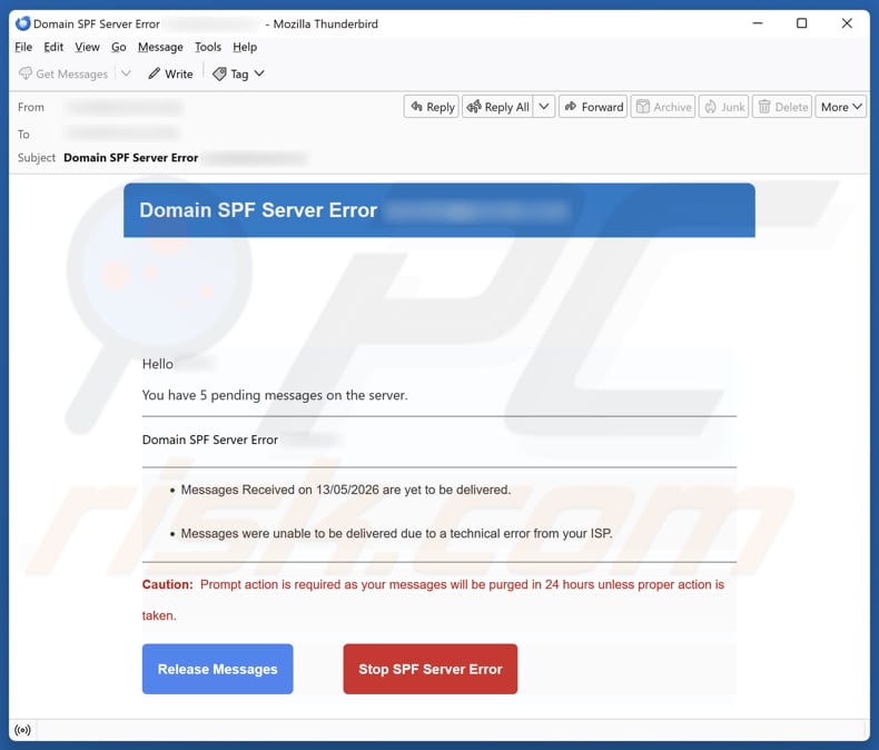 Campagna di spam via email Domain SPF Server Error