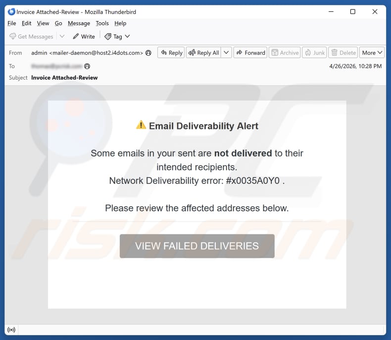 Campagna di spam via email Email Deliverability Alert