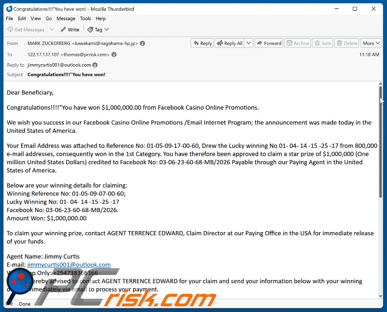 Email truffa Facebook Casino Online Promotions (GIF)