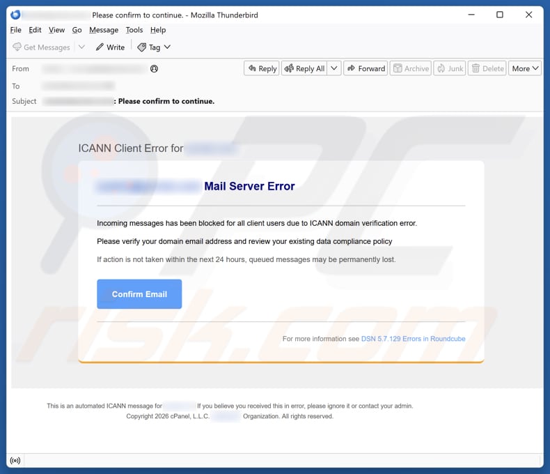 Campagna di spam via email ICANN Client Error