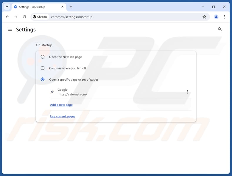 Rimozione di isafe-net.com dalla pagina iniziale di Google Chrome