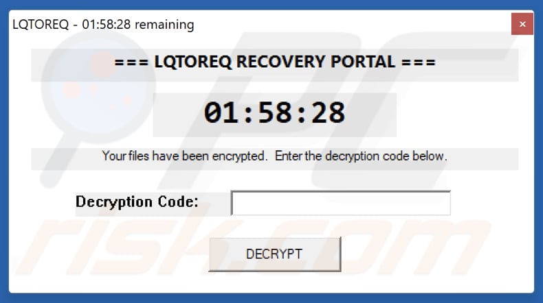 Messaggio pop-up del ransomware LQTOREQ