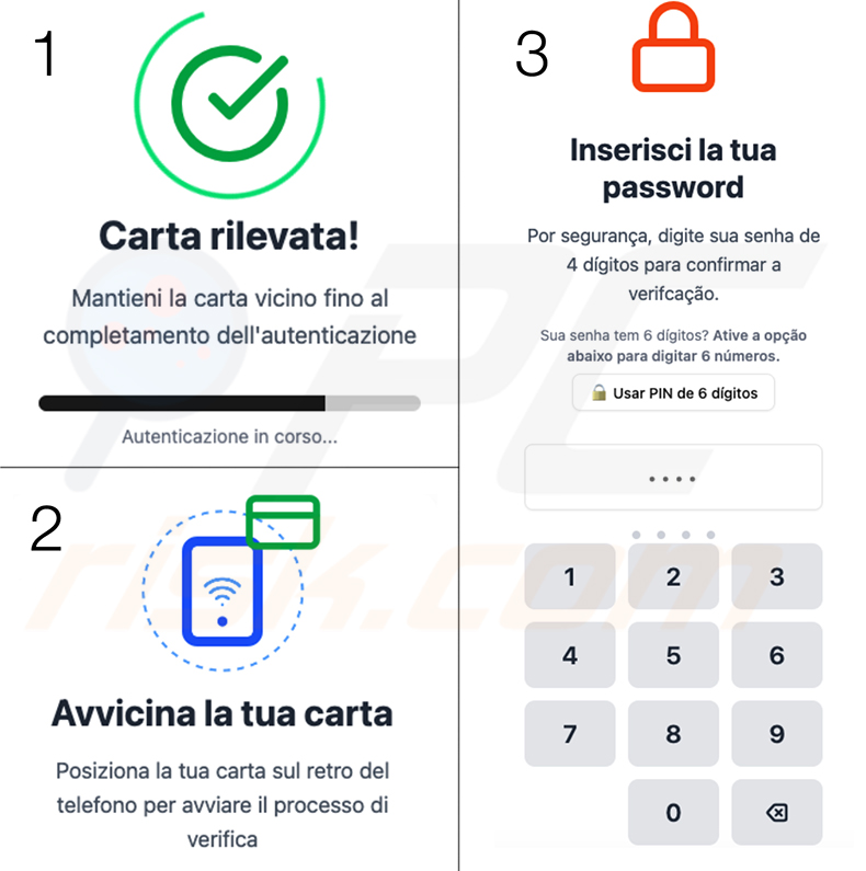 NFCShare trojan bancario schermata falsa di verifica carta NFC - variante in italiano destinata all'Italia