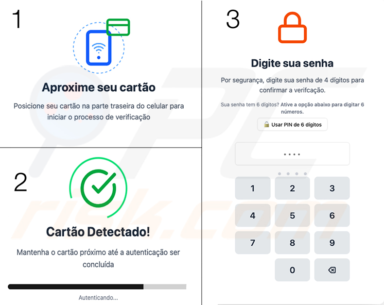 PhantomCard trojan bancario schermata falsa di verifica carta NFC - variante in portoghese destinata al Brasile
