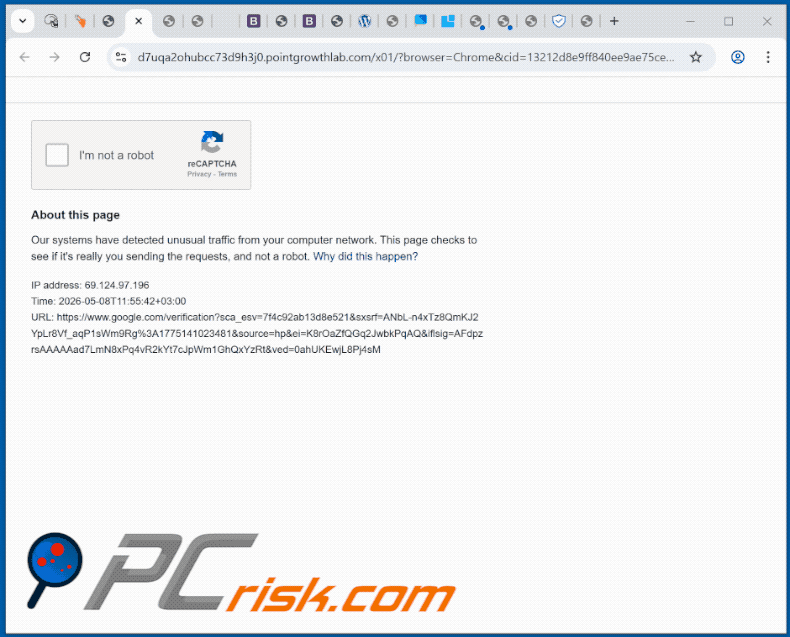 aspetto del sito web pointgrowthlab[.]com (GIF)
