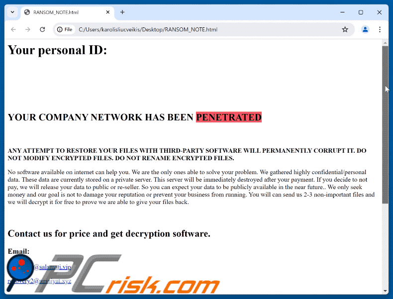 Nota di riscatto del ransomware Rex GIF (RANSOM_NOTE.html)