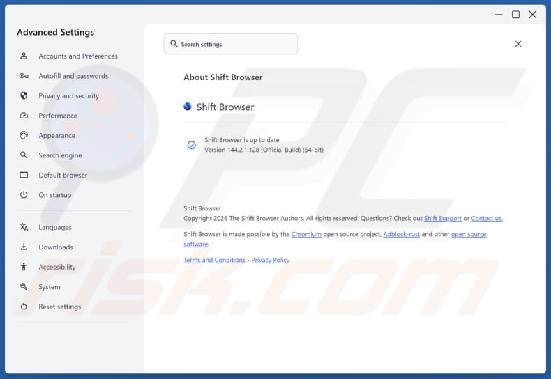 Applicazione indesiderata Shift