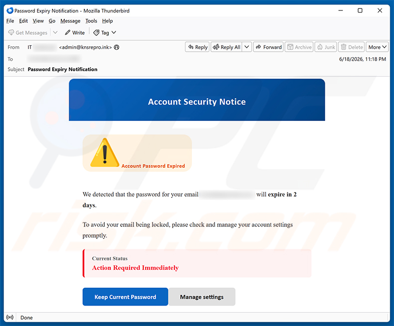 Campagna di spam via email Account Security Notice