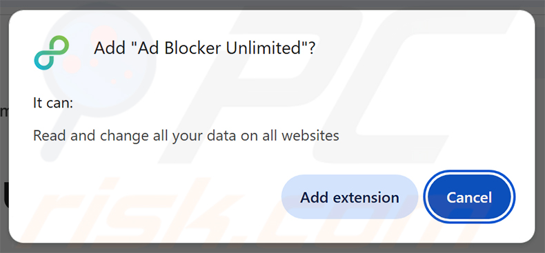 Richiesta di autorizzazioni dell'adware Ad Blocker Unlimited