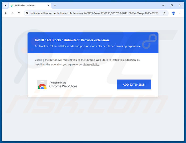 Sito web che promuove l'estensione Ad Blocker Unlimited (esempio 2)