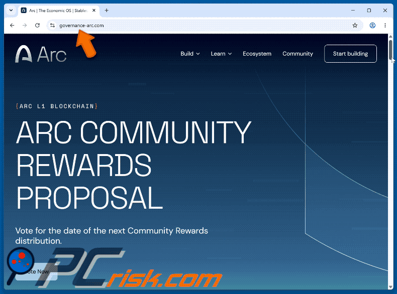 Aspetto di Arc Community Rewards Scam (GIF)