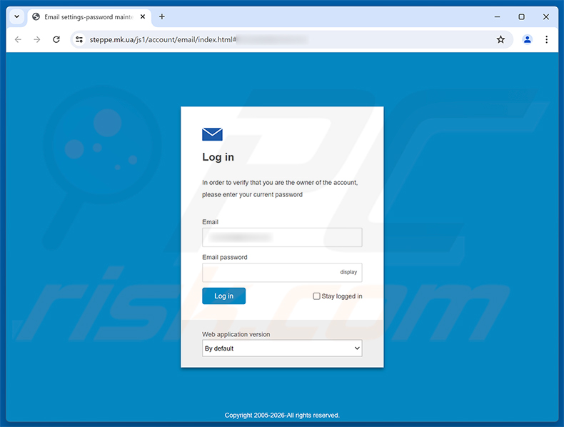 Pagina di phishing Authenticate Your Domain Account
