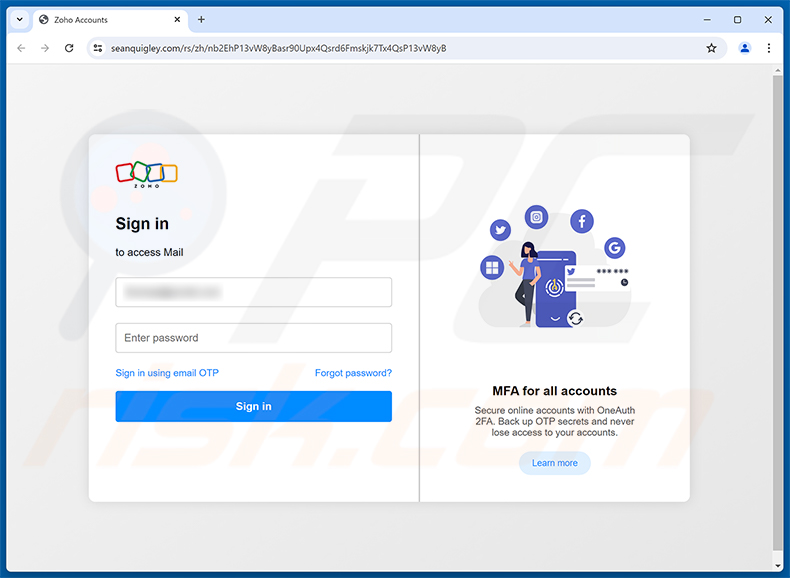 Pagina di phishing Benefits Review Notice