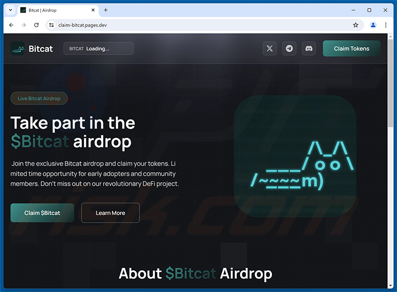$Bitcat Airdrop truffa (claim-bitcat.pages[.]dev)