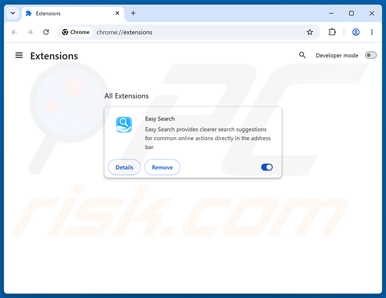 Rimozione delle estensioni di Google Chrome correlate a easysearching.net