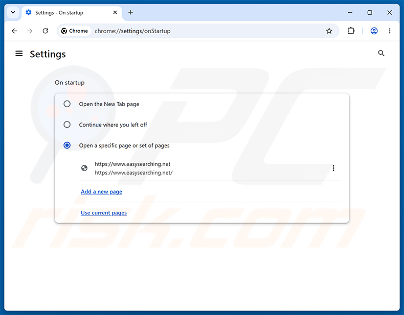 Rimozione di easysearching.net dalla pagina iniziale di Google Chrome