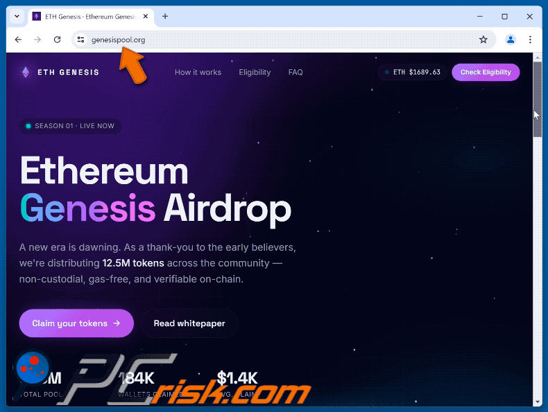 Aspetto di Ethereum Genesis Airdrop Scam (GIF)