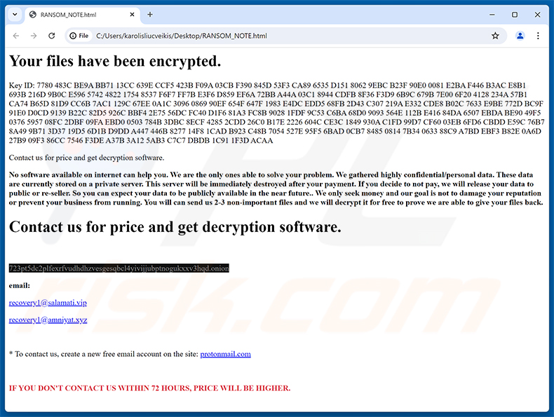 Richiesta di riscatto del ransomware Friends (RANSOM_NOTE.html)
