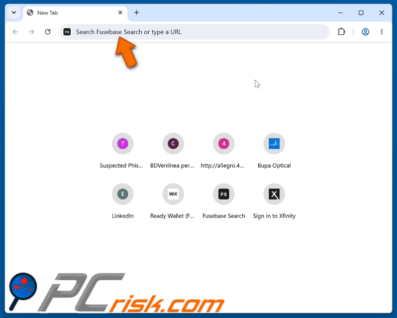 Dirottatore del browser Fusebase Search (s.fusebase-search.com) che reindirizza a Yahoo (GIF)