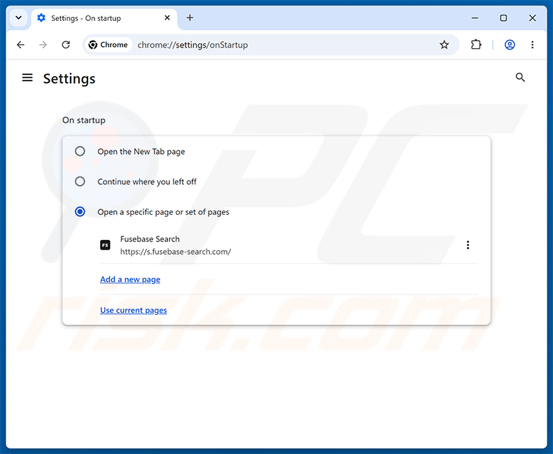 Rimozione di Fusebase Search (s.fusebase-search.com) dalla homepage di Google Chrome