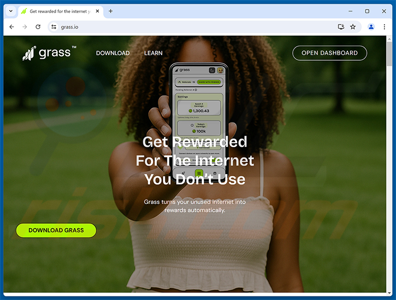 Sito web reale di Grass Vote Rewards Scam (grass.io)