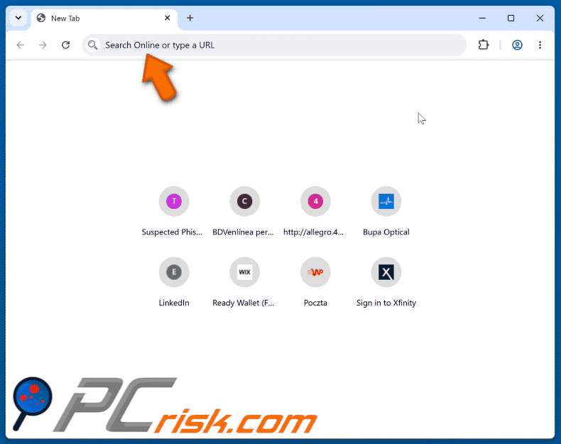 Dirottatore del browser Easy Login (loginonlineapp.com) che reindirizza a Yahoo (GIF)